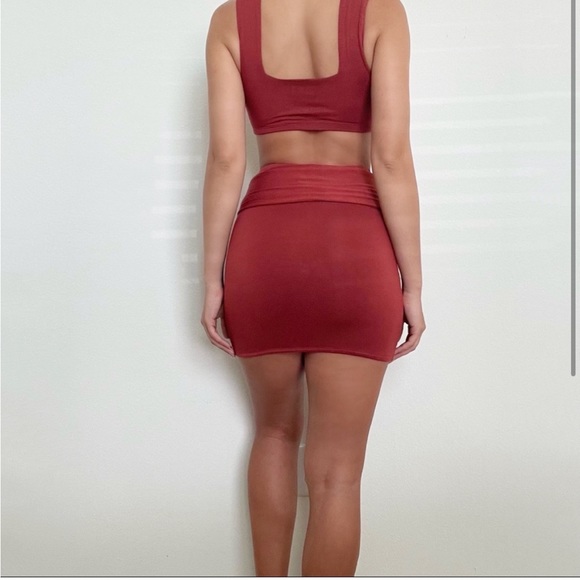 Oh Polly NWOT two piece set crop top bralette skirt wrap belt in Rust/red orange - Picture 8 of 9